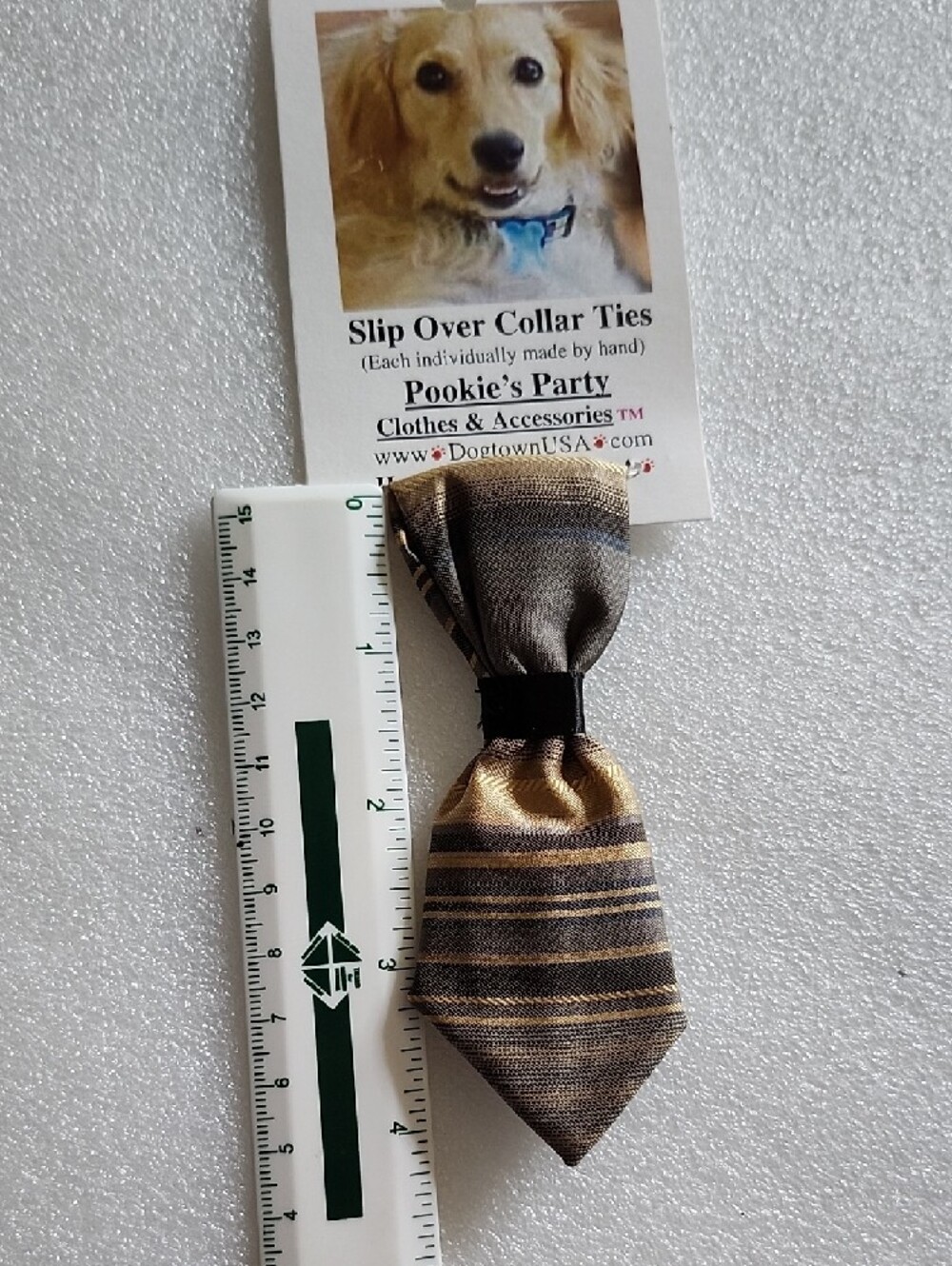 Hand Crafted Brown and Gold Slip-On Collar Tie - Picture 3 of 8
